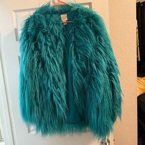 H&M Teal Faux Fur Jacket